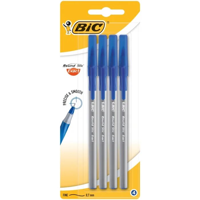 BIC ручка шариковая Round Stic exact 4 шт. -Ручка BIC Round Stic exact 0,28мм синяя блистер (4шт). Ручка шариковая BIC Round Stic exact синяя 0.7мм грип. Ручка шариковая одноразовая BIC Round Stic exact синяя (толщина линии 0.28 мм). Ручка bic round