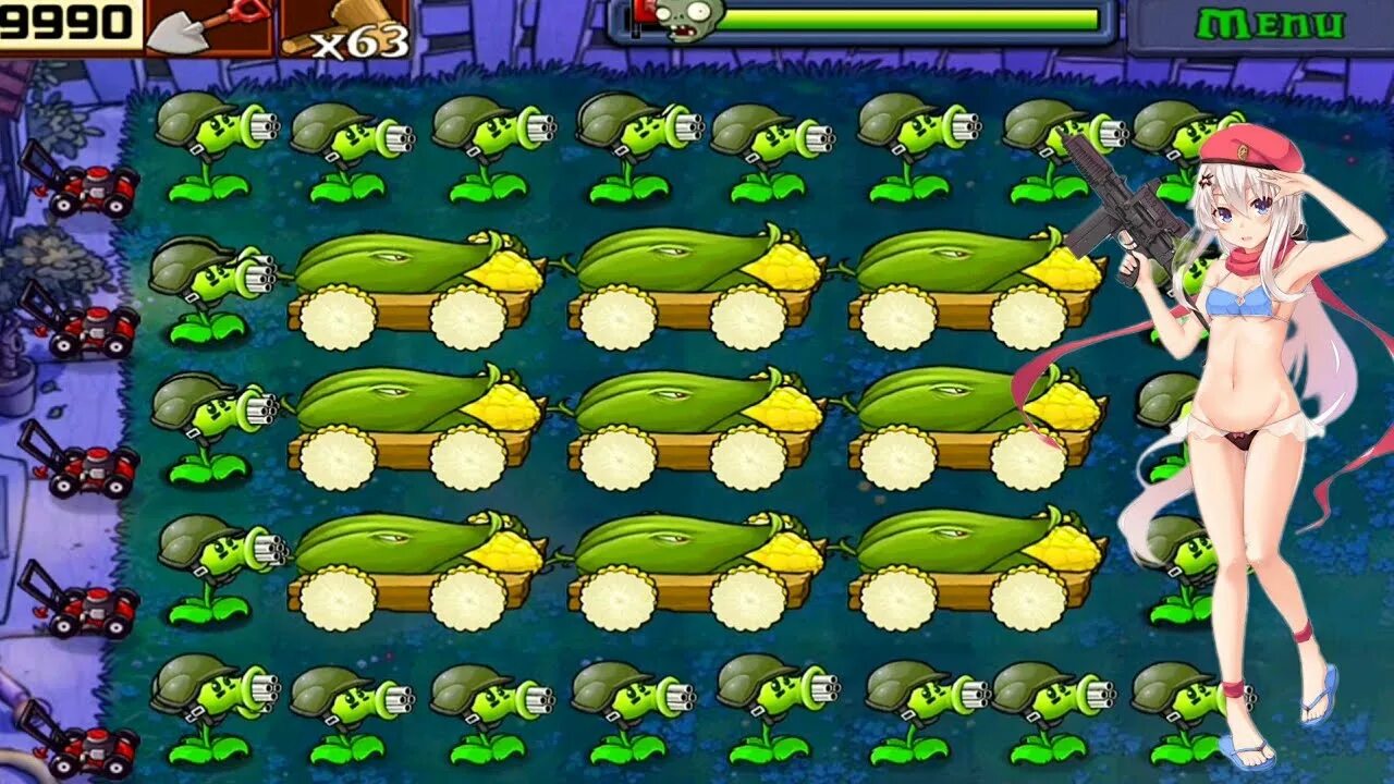 Початочная пушка растения против зомби. Растения против зомби меню. Plants vs Zombies girl Gatling Pea Mod Gameplay. PVZ Mega Gatling Pea girls. Пушка против зомби