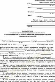 Возражение на определение места жительства детей