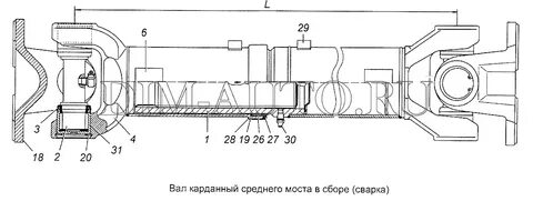 Размер переднего кардана камаз