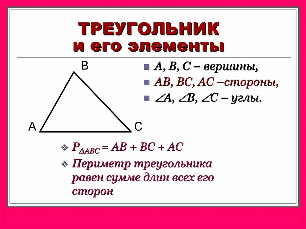 По 2 м сторонам и углу. Треугольник и его элементы. Определение треугольника и его элементов. Треугольник его элементы периметр. Элементы треугольника 7 класс.