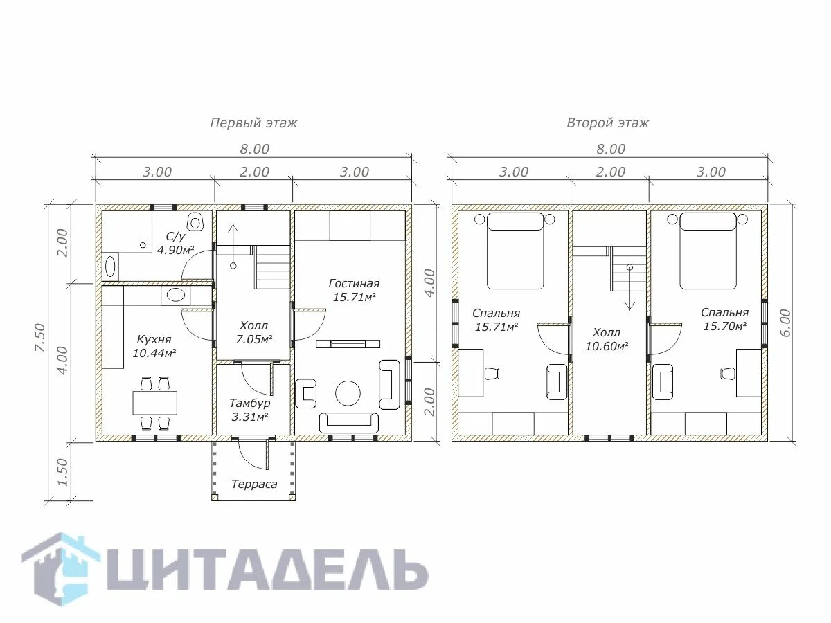 Проект Двухэтажный дом 6х8: фото и планировка - цены на строительтво каркасной б