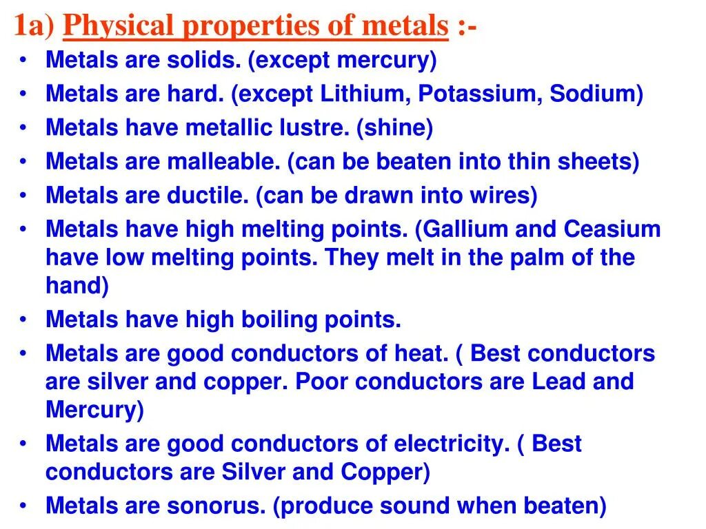 Properties of metals. Physical properties of Metals. General properties of Metals. Metals non Metals.