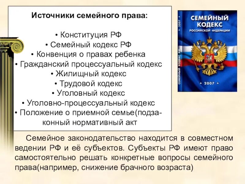 Суждение о семейном праве российской федерации. Семейное право РФ источники.