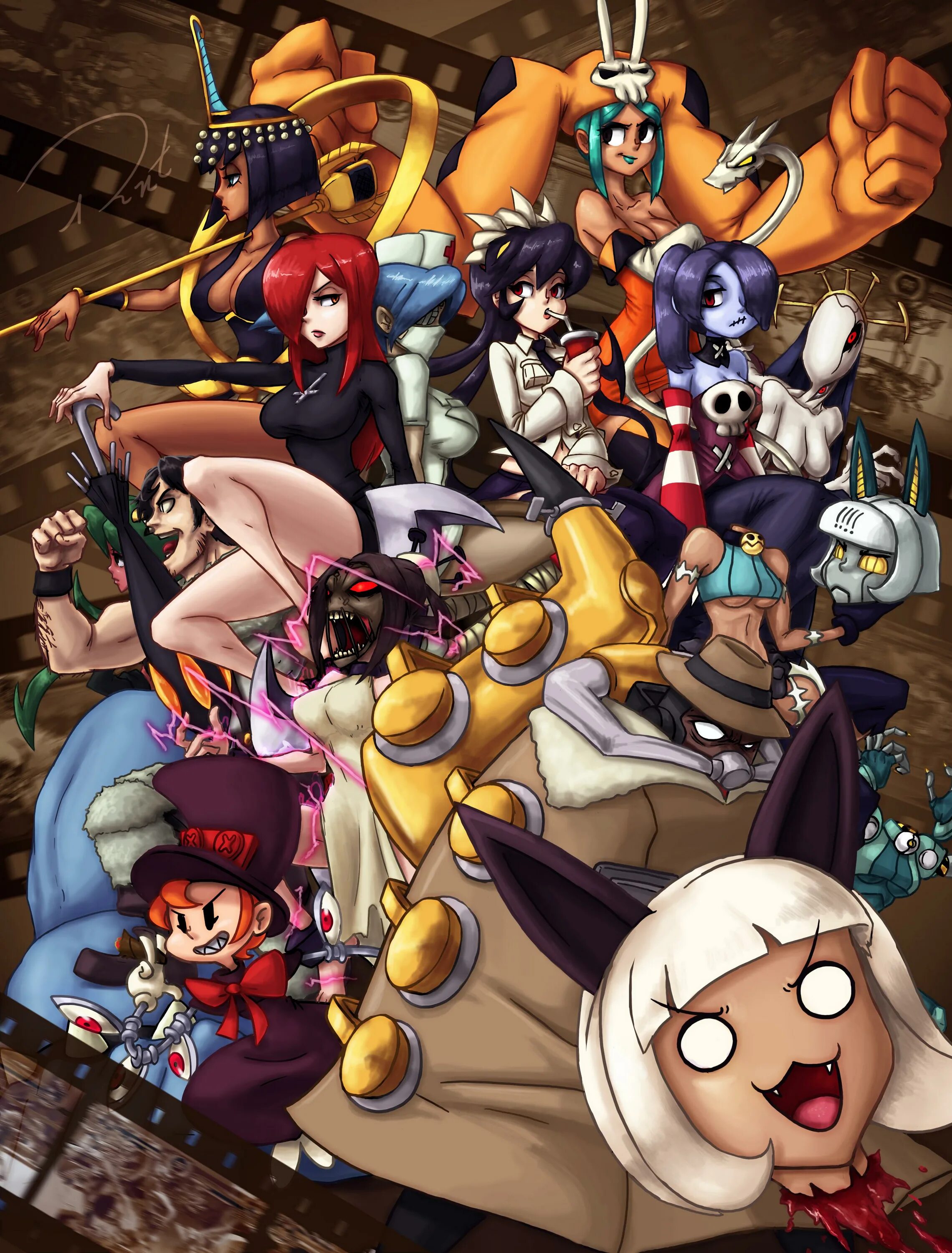 Скуллгерлс арты. Скуллгерлс. skullgirls персонажи. skullgirls нендороид. яркий персонаж skullgirls.