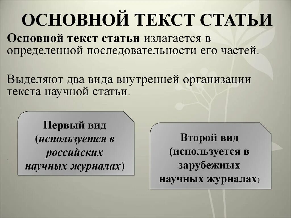 Основные статьи