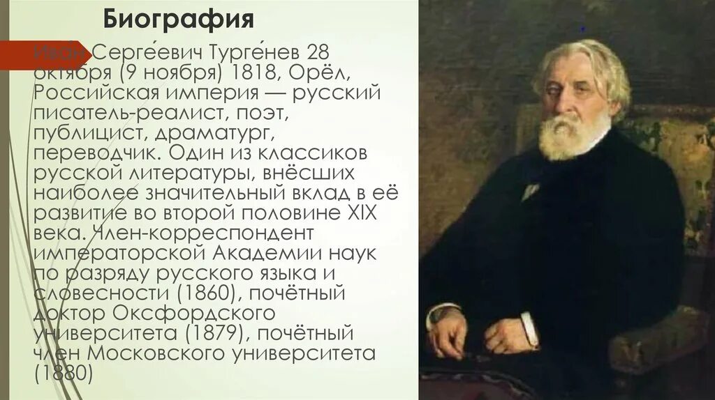 Тургенев факты из жизни. Биология Ивана Сергеевича Тургенева. Сообщение о Тургеневе.