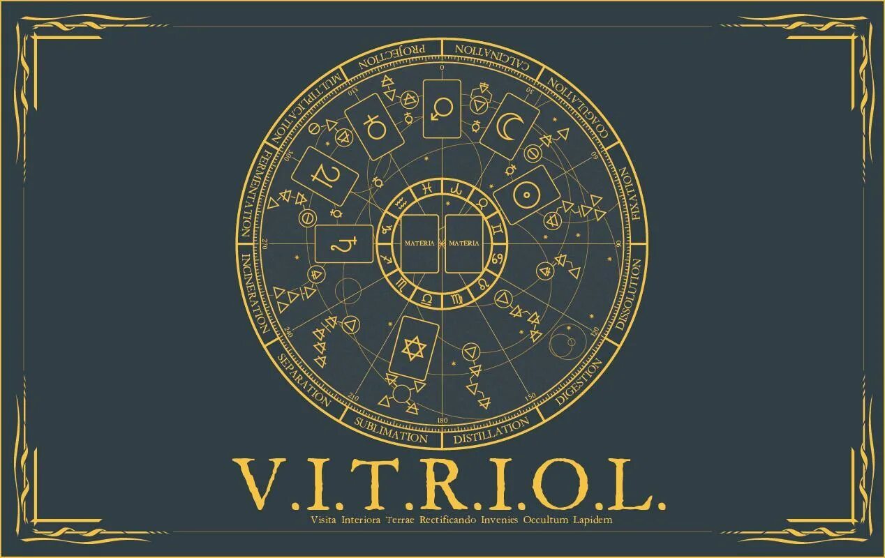 V.I.T.R.I.O.L.. Витриол. Orbis Terrae. Bisita interiora Terrae Rectificando invenies Occultum.