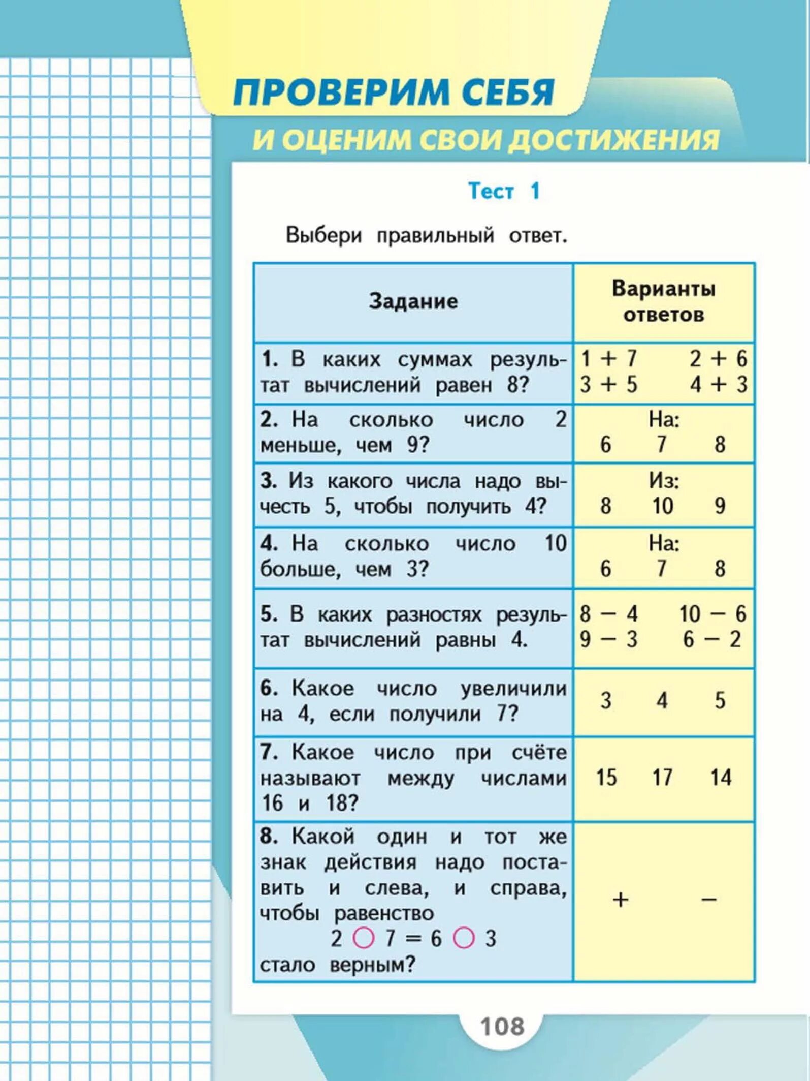 Школа России математика тесты школа России. Первый класс математика стр 108 учебника. Проверим себя и оценим свои достижения 1 класс математика. Учебник математики 1 класс 1, 2 часть. Тест проверим себя и оценим свои достижения