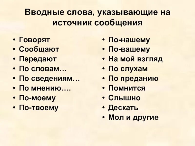 Слышно вводное слово. Предложения с вводными словами по моему. Слова источник сообщения. Источник сообщения. Вводные слова источник сообщения.