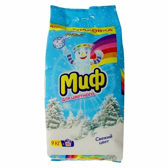 Миф 9 кг свежий цвет автомат. Порошок миф 9кг морозная свежесть. Миф 9 кг морозная свежесть. Миф 9. Порошок стиральный автомат миф морозная свежесть 9 кг.