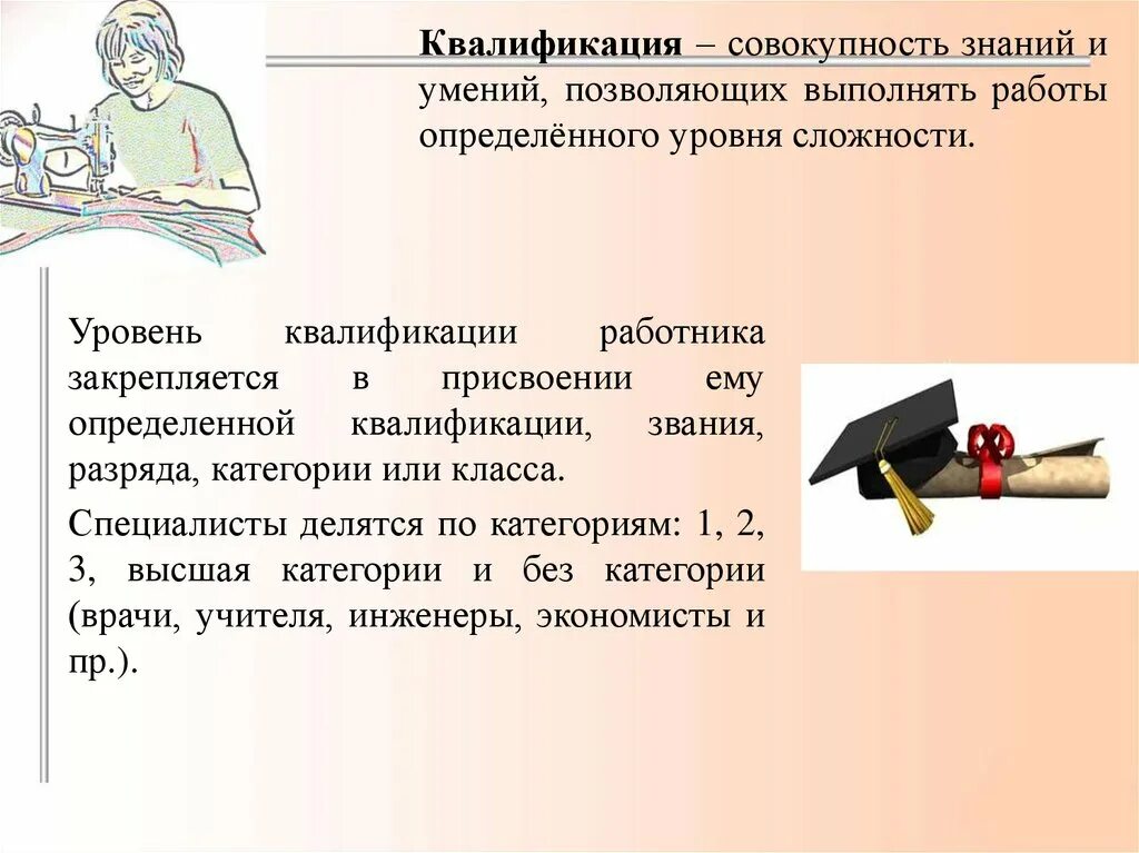 Учитывается квалификация. Квалификация работника это. Квалификация по основной профессии (класс, разряд, категория, звание):. Профессиограмма профессии и урок технологии. . Квалификация работника характеризуется.