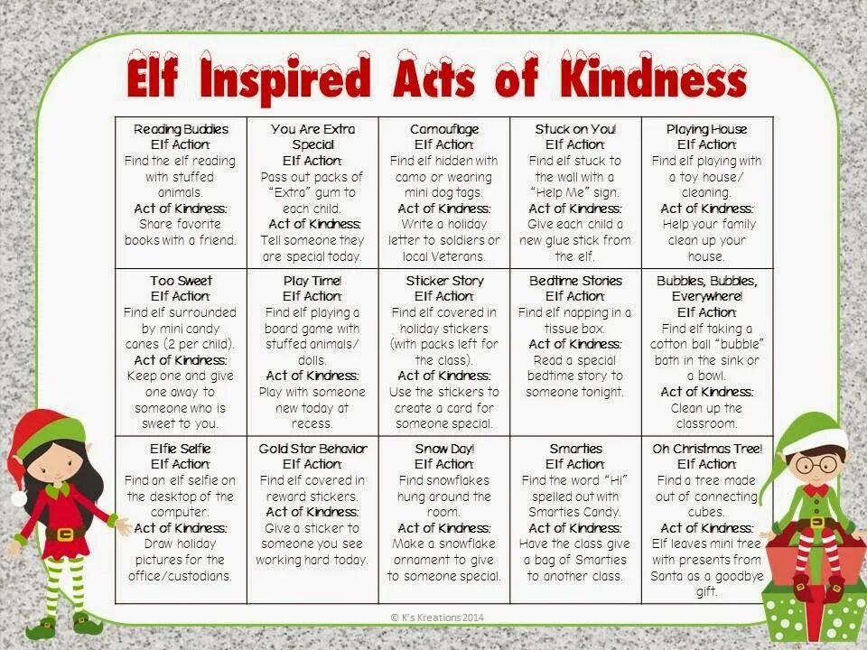 Read and find the stickers. Acts of christmas kindness. christmas actions. elf on the shelf in class and the able to.