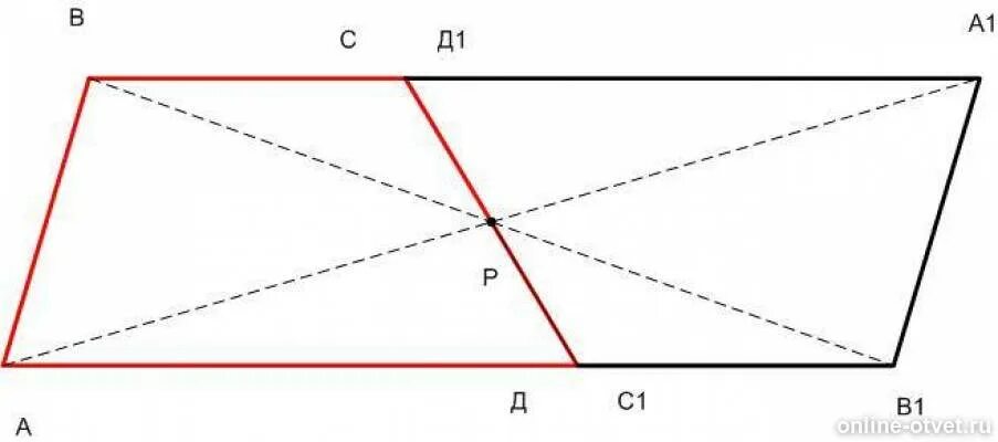 Осевая симметрия трапеции. Симметрия относительно стороны трапеции. Симметричный параллелограмм. Построить трапецию симметричную данной относительно боковой стороны.