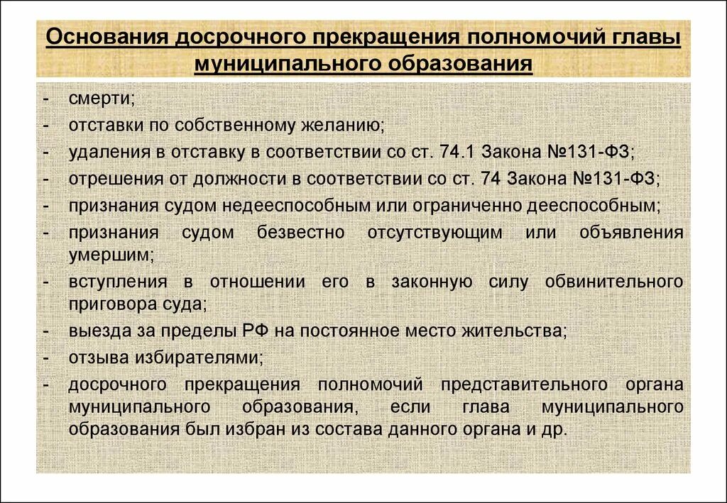 Прекращение полномочий главы муниципального образования