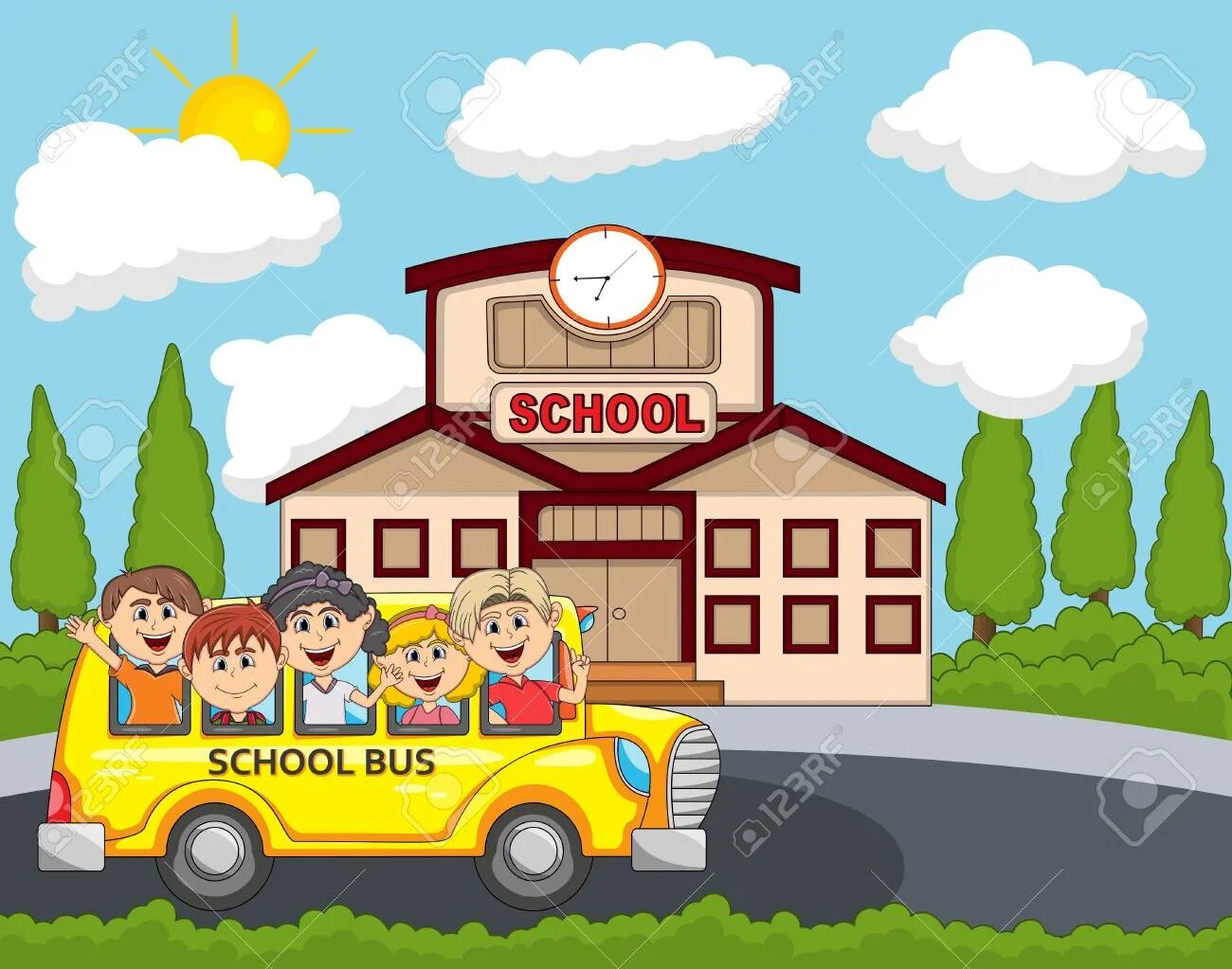 I get i go to school. I go to School by Bus. Go to School by Bus. Шарж на школьный автобус с детьми. Go to School by School Bus картинки для детей.