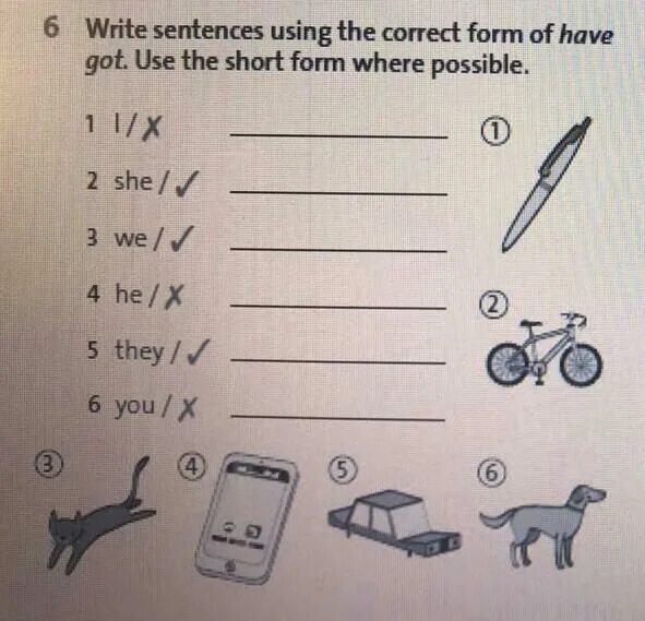 Write the correct form of have got. Write the sentences in a short form. Write sentences with will or won t use short forms where possible. Write the correct form of have got use the text on Page 4 to help you. Write negative sentences use short forms