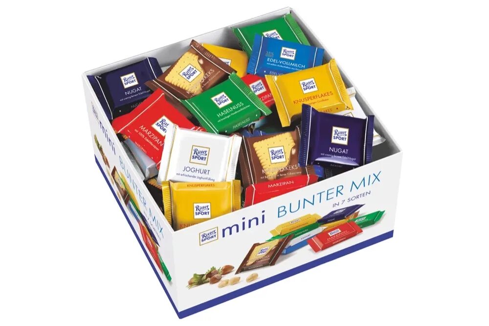 Шоколад Ritter Sport Mini bunter Mix 7 вкусов 16,67 г х 84 шт. Ritter Sport Mini 1400г. Шоколад Ritter Sport Mini. Шоколад Ritter Sport мини-набор 7 вкусов 16,7 г*84 шт. Мини шоколад купить