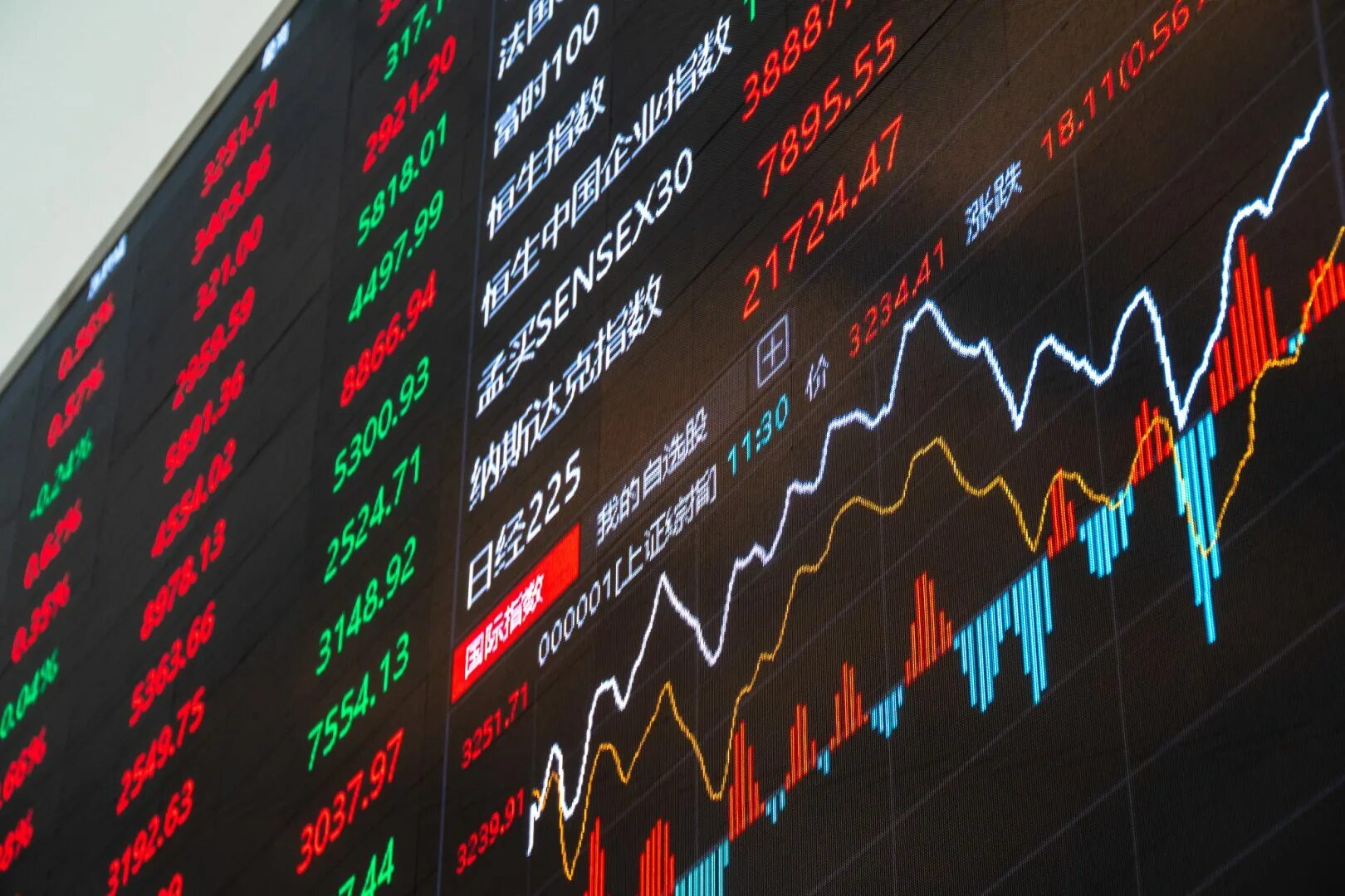 Модель человека за компьютером. Stock still. Great invest. Торговля на бирже. Экономический кризис.