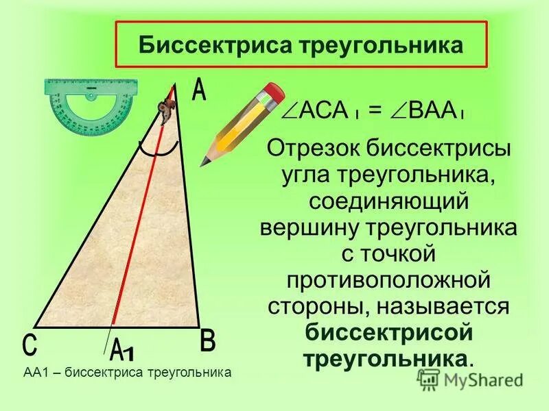 Класс найти длину биссектрисы треугольника. Биссектриса треугольника. Биссектриса угла треугольника. Антибиссектриса. Определение биссектрисы треугольника.