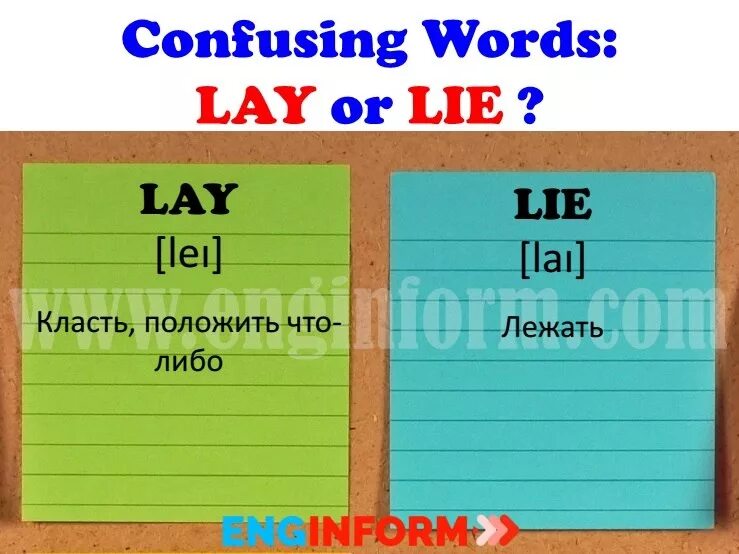 Never lie a lay. Confusing words in english. lie lay разница. lie и lie разница. lay lie 3 формы.