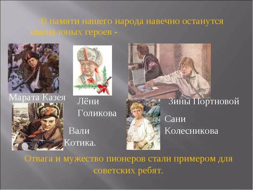 Память народному герою. В памяти наших народов останутся имена юных героев. Навечно в нашей памяти героев имена. Имя героя - народ. Герои навечно остались молодыми.