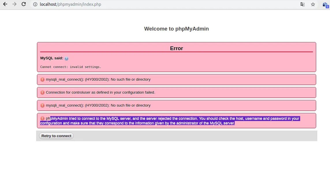 Invalid password. Cannot connect to the Server, retrying....