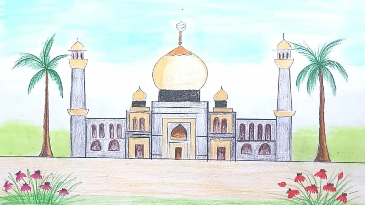 Город в пустыне 4 класс изо рисунок. Дворец Халифа в Багдаде. Мечеть рисунок. Детские рисунки мечети. Мечеть для срисовки.