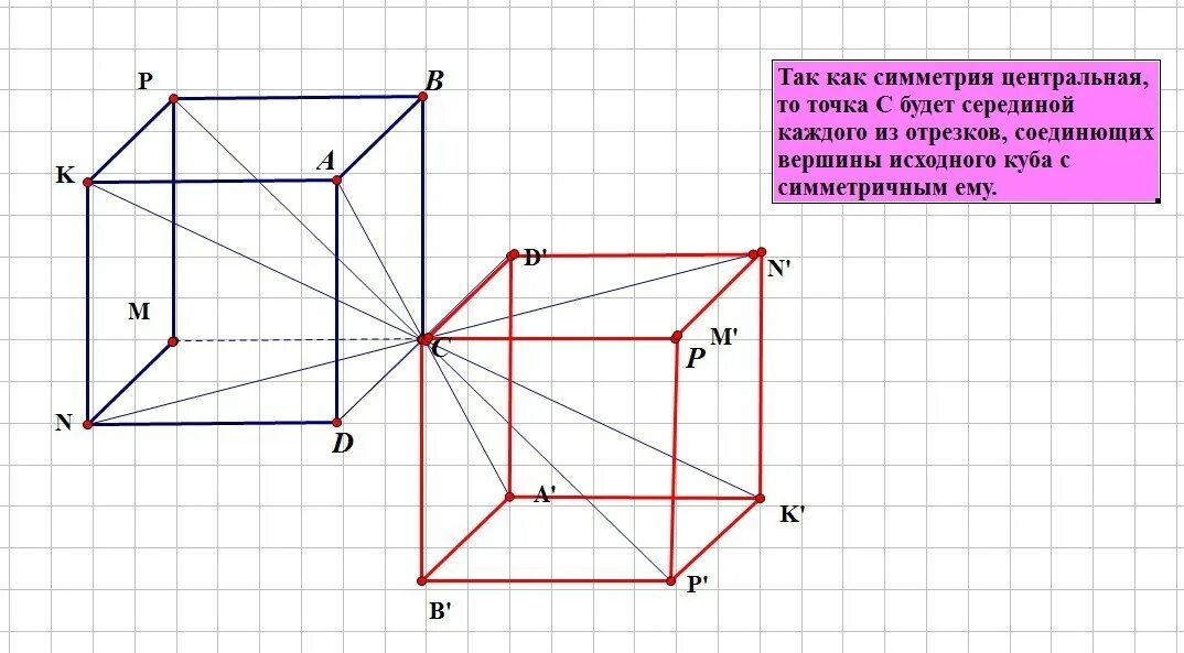 Построение центральной симметрии 9 класс геометрия. Осевая симметрия Куба построение. Центральная симметрия Куба. Фигуры симметричные относительно точки. Параллельный перенос квадрата на вектор