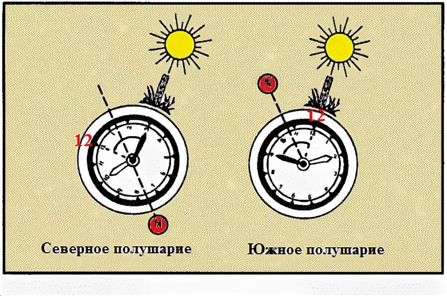 Прибор для определения сторон света. Как определить где Юг без компаса. Часы в Южном полушарии. Способы определения сторон света.