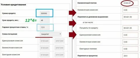 Рассчитать кредит на 12 месяцев