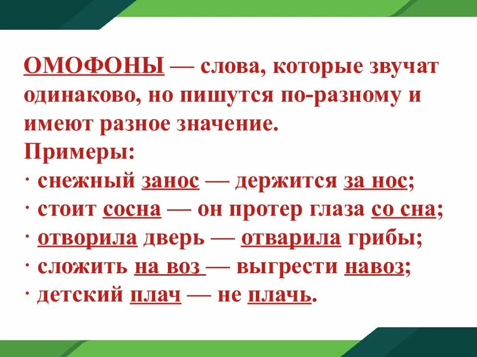 Слова одинаково пишутся но имеют разное значение