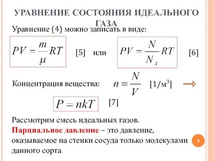 Давление идеального газа через объем