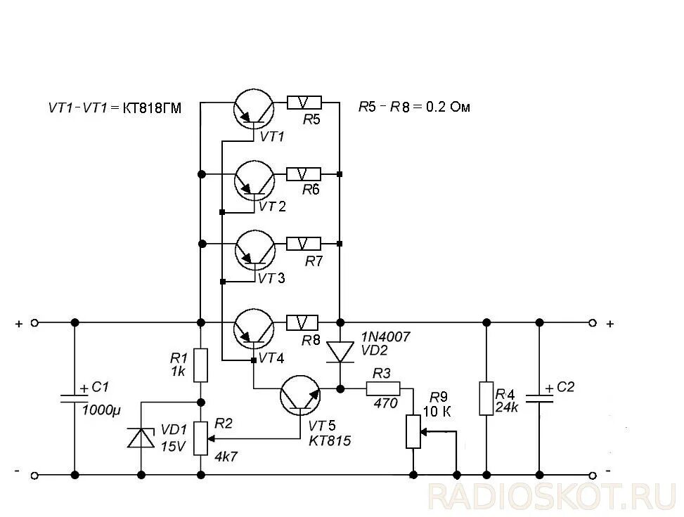 Мощный блок питания на транзисторах кт818. Линейный стабилизатор напряжения 12 вольт схема. Регулируемый блок питания на транзисторах кт818. Стабилизатор для трансивера на кт818. Мощный регулятор напряжения