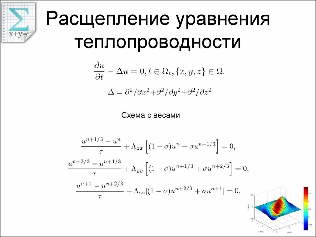 2 распад уравнение. Метод расщепления. Уравнение теплопроводности. Метод расщепления уравнений. Явная схема решения уравнения теплопроводности.