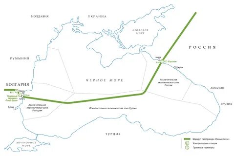 Газопровод южный поток на карте