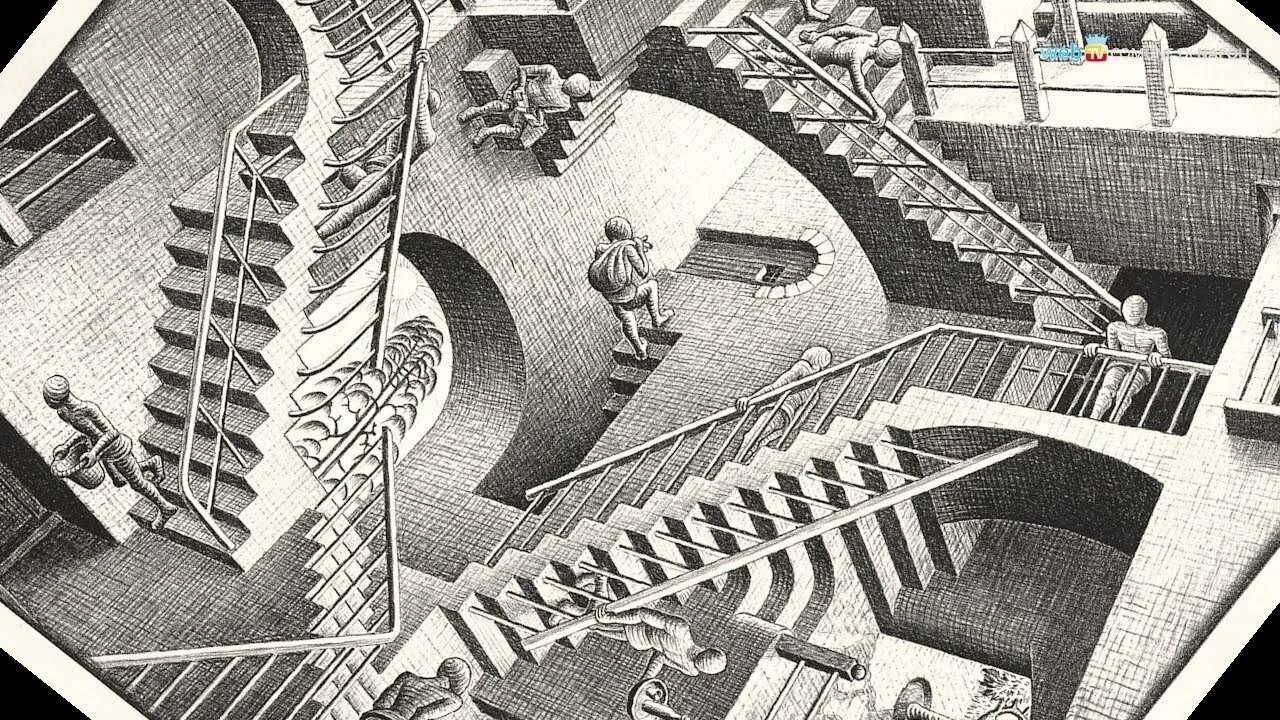 Как работает лестница эшера. Картина относительность маурица эшера. морис эшер лестница. эшер относительность картина. иллюзии художника маурица эшера.