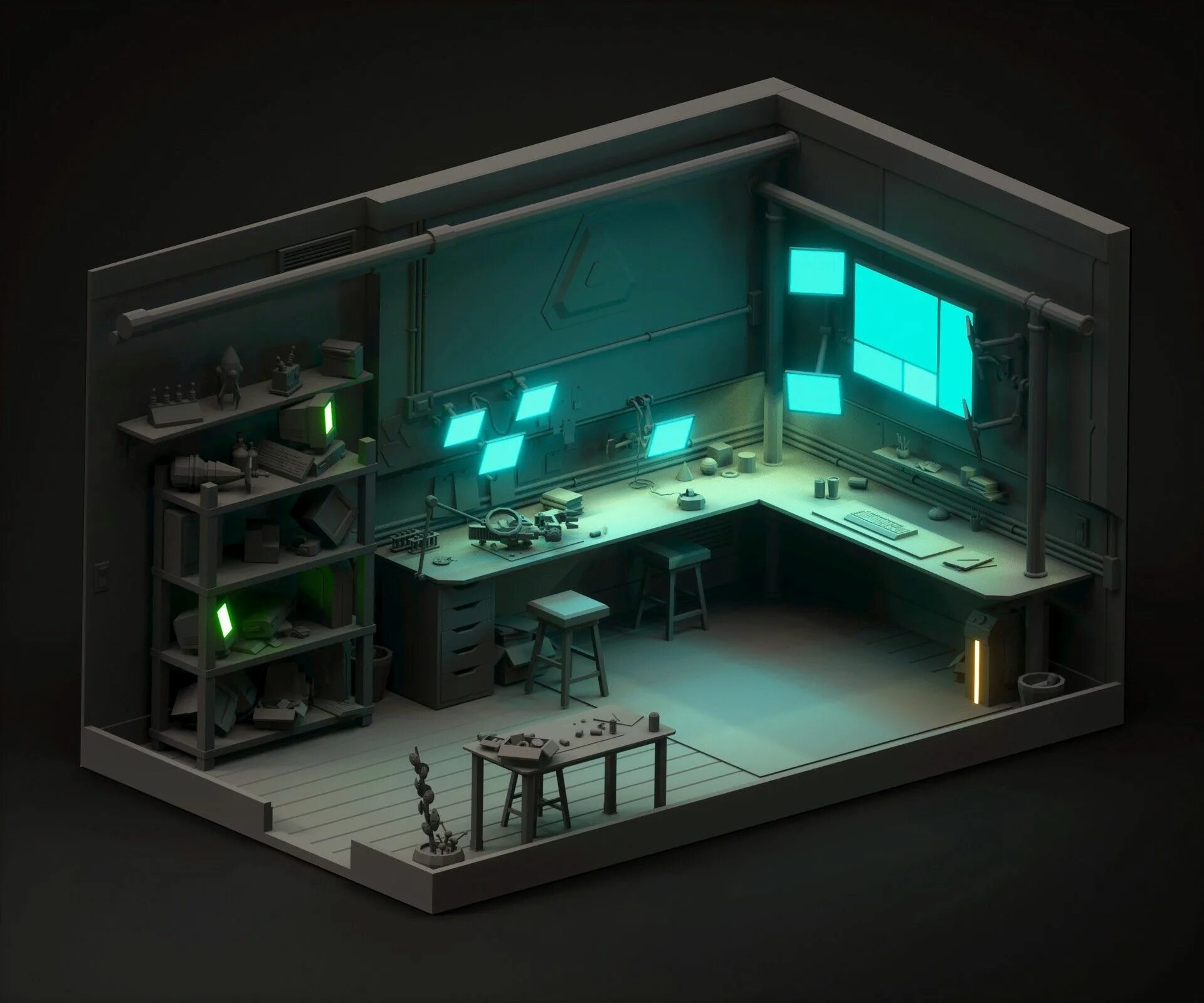 3d room. 3d isometric room гейминг. лоу поли киберпанк комната. комната isometric 3d. домик в стиле киберпанк.