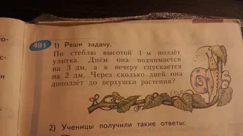 Улитка проползаем днем 3 метра