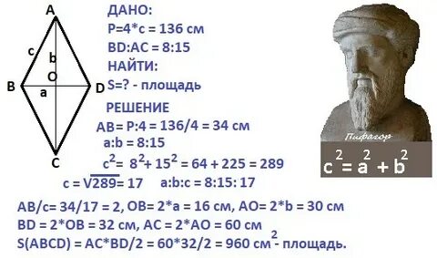 Найдите площадь ромба если известно