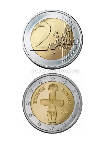2 Евро Кипр 2008. Сколько стоит 2 евро Кипр 2008 года цена.