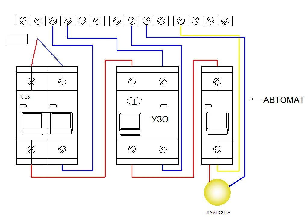 Заземление без автомата узо. Схема подключения УЗО В однофазной. Схема включения УЗО В однофазной сети с заземлением. УЗО схема подключения с заземлением 220в однофазный. Схема подключения автоматов без УЗО.