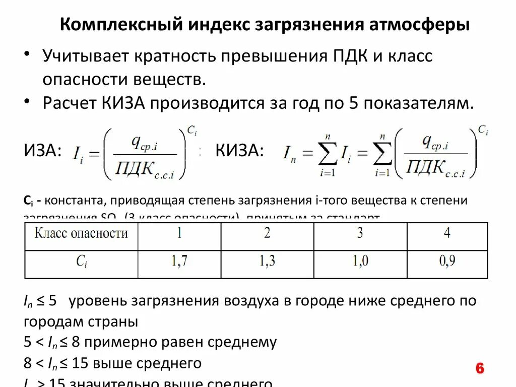 Иза индекс загрязнения атмосферы. Индекс загрязнения атмосферы иза формула. Формула комплексного индекса загрязнения. Суммарный индекс загрязнения атмосферы.