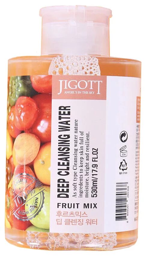 Fruit extract в косметике. Товар глубоко очищающая вода с экстрактами фруктов, 530 мл, jigott. jigott deep cleansing water fruit mix 530. jigott вода очищающая с экстрактами фруктов deep cleansing water fruit mix. мицеллярная вода фруктовый микс jigott.
