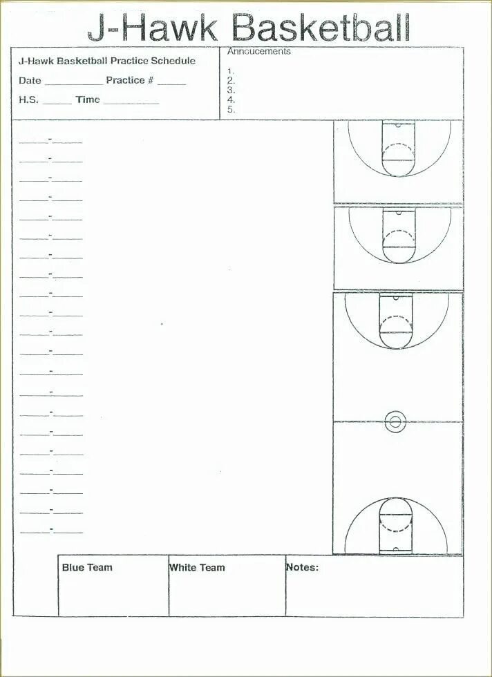 Basketball Daily Plan Practice. Blank diagram Sheets for Basketball coaches. Practice plan