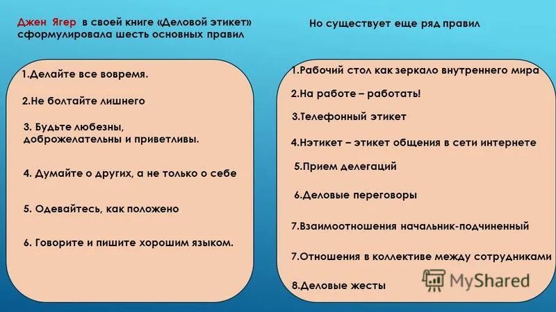 Основные принципы делового общения по джену ягеру. Деловой этикет основные правила. Шесть основных заповедей этикета. Основные принципы заповеди и делового этикета. Какое правило по мнению ягер формирует репутацию.