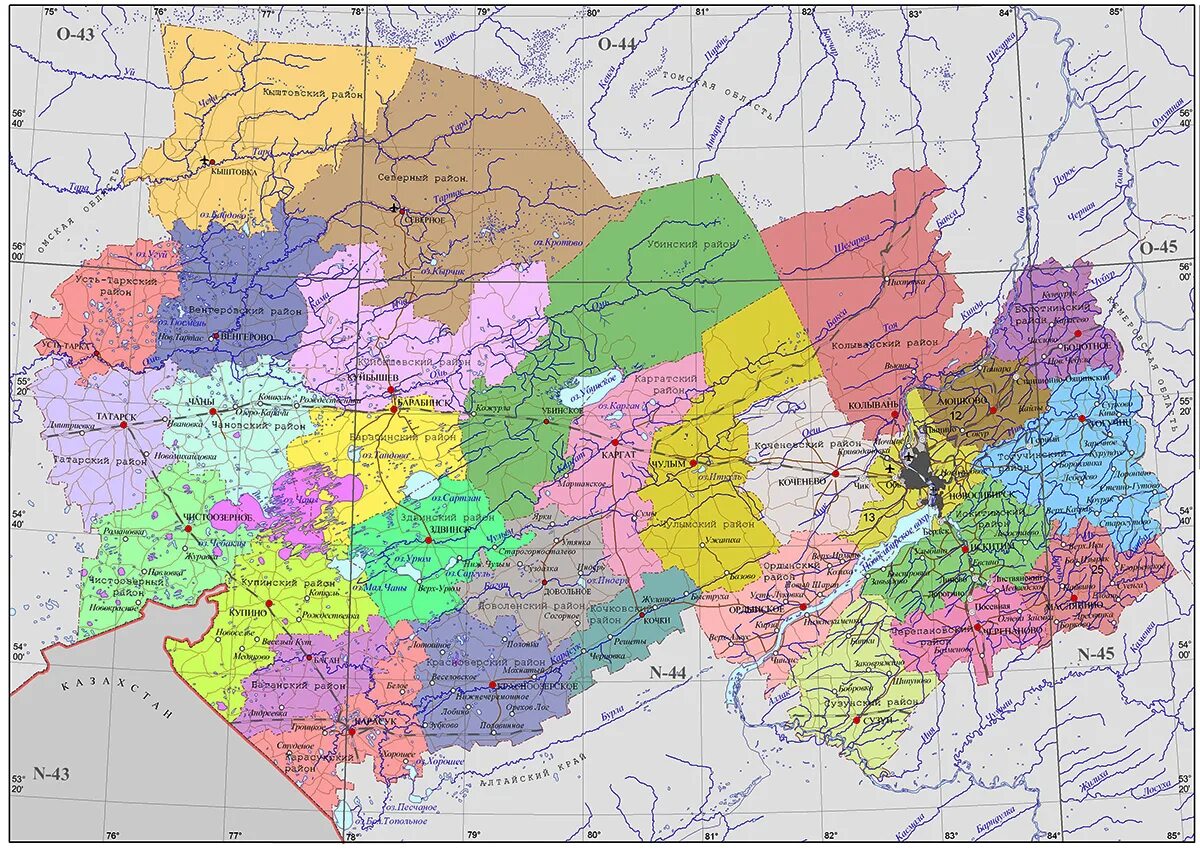 Карты б обл. Административная карта Новосибирской области. Карта Новосибирской области с районами и дорогами. Карта Новосибирской области с делением по районам. Карта автодорог Новосибирской области с населенными пунктами.