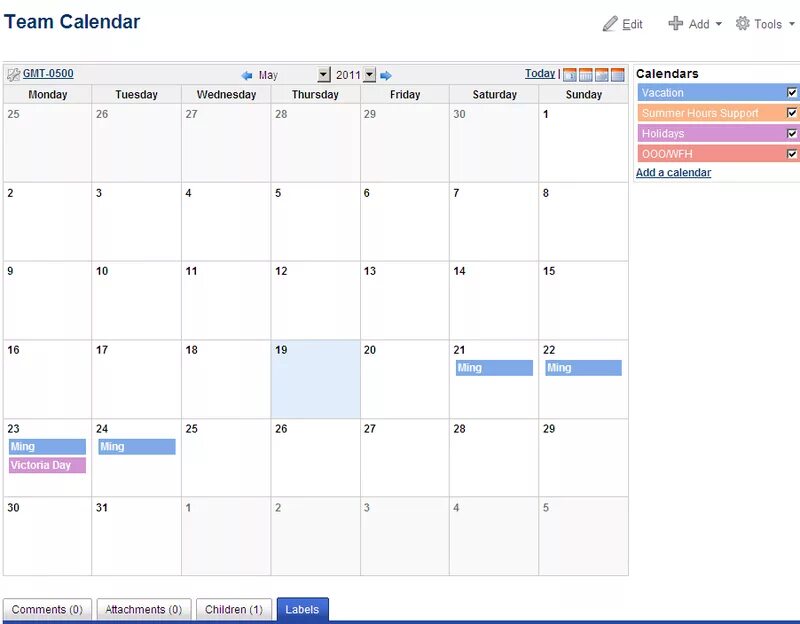 Data calendar