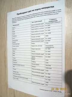 Прейскурант цен на номера