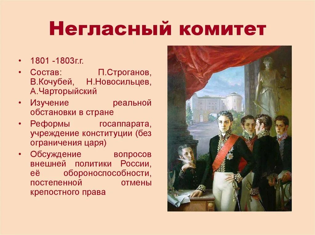 Неофициальный орган при александре 1. Негласный комитет при Александре 1 годы.